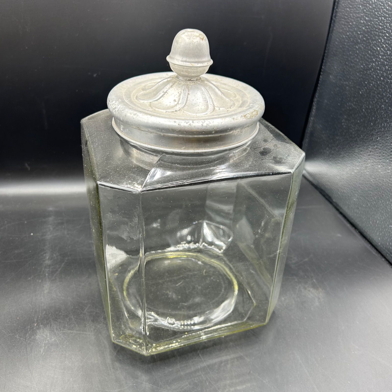 昭和レトロ お菓子瓶 ガラス あめや瓶 アルミ蓋 駄菓子 当時物