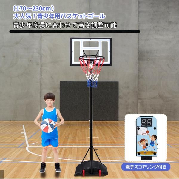 バスケットゴール 電子スコアリング : 170~230cm 屋外 家庭用 5⁄6⁄7号 青少年用 高さ無段階調節 調節簡単 フロート 230-305cm ミニバス 電子スコアリング付き 公式 青少年