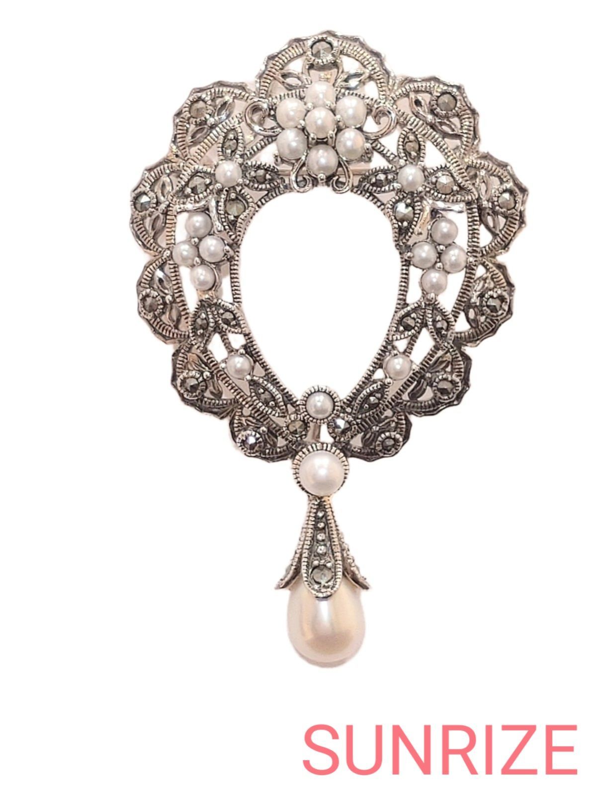 碌山 ロクザン パール マーカサイト ペンダントトップ ブローチ T 408