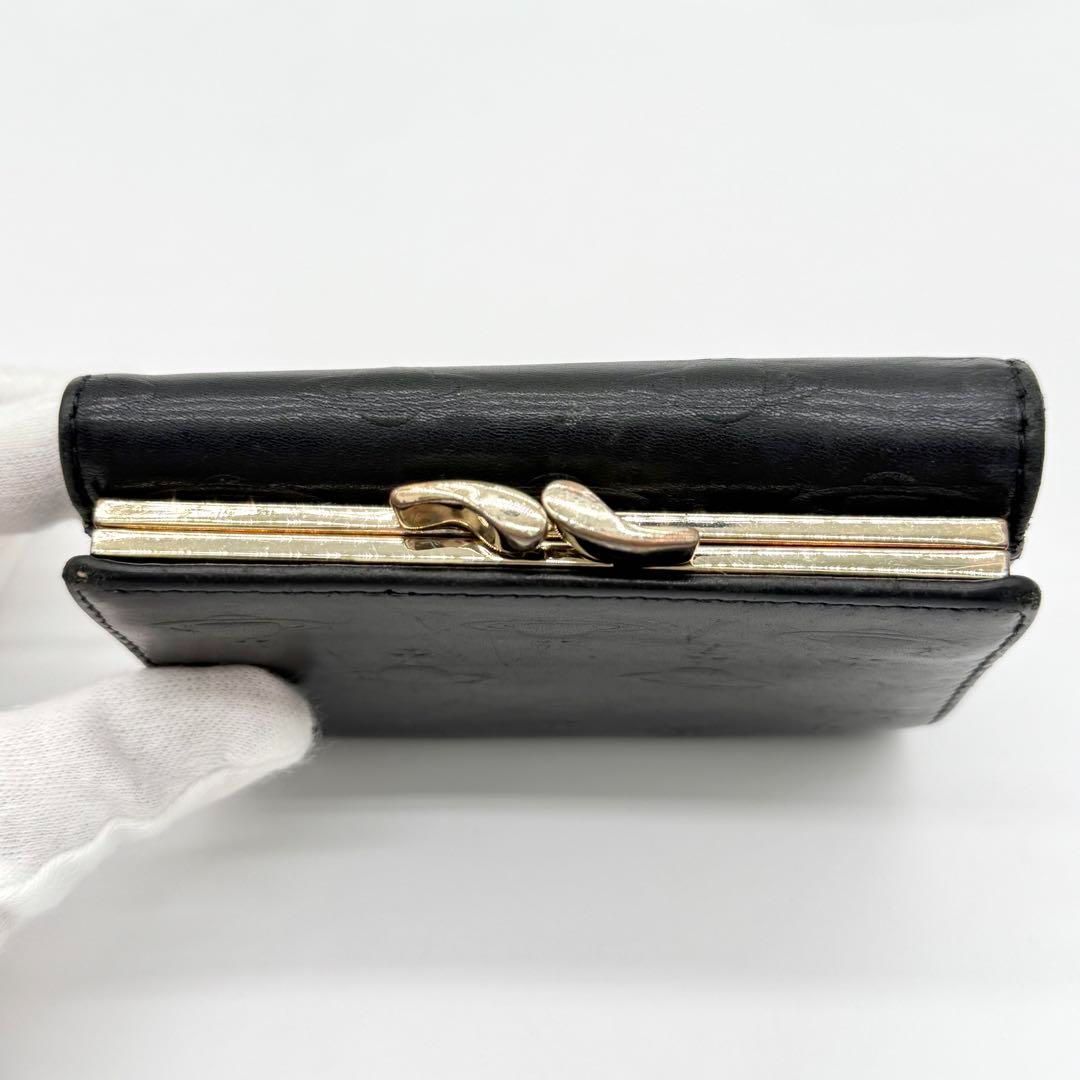 良品】Vivienne オーブ型押し 三つ折り財布 がま口 レザー ブラック