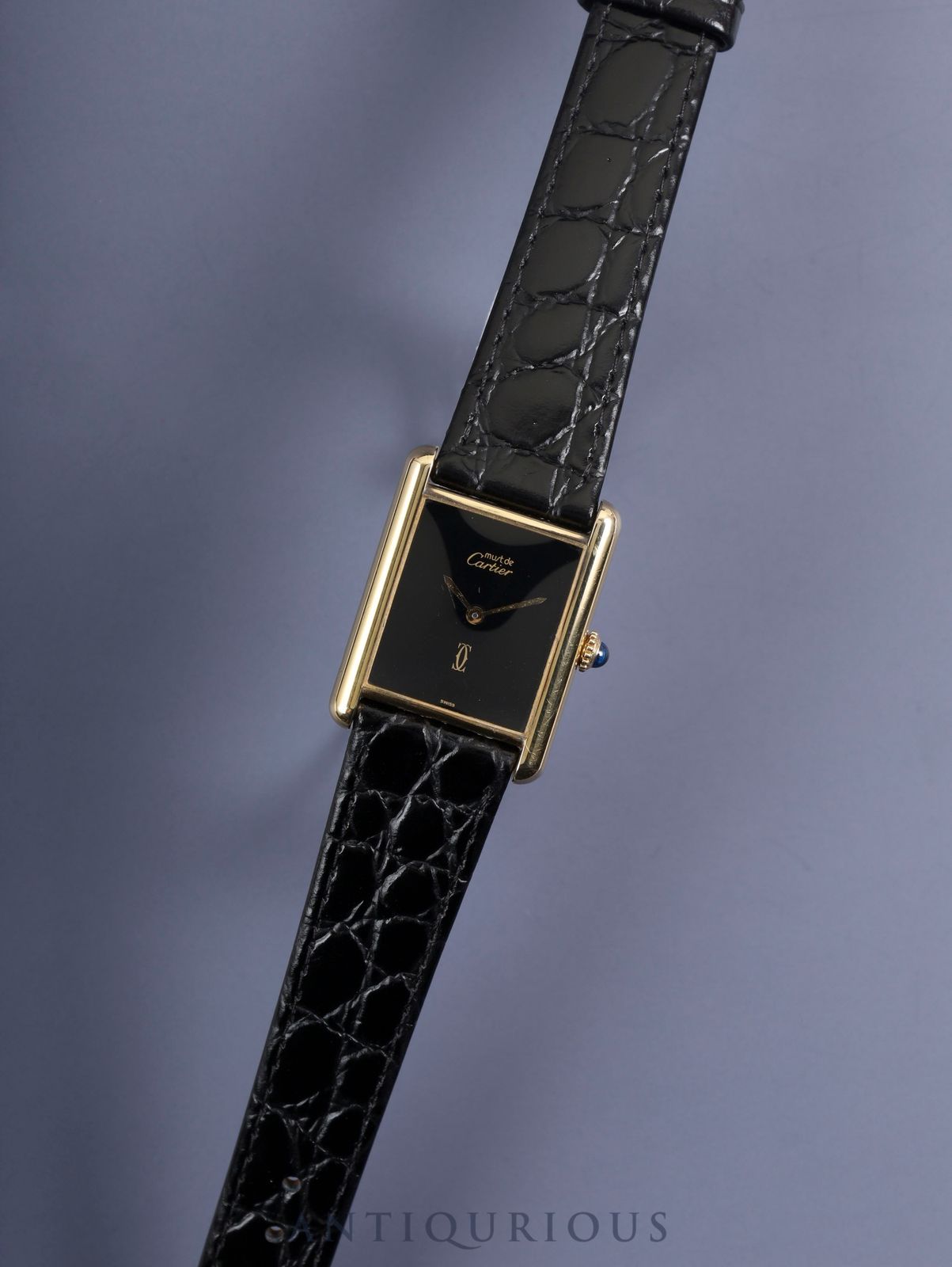 カルティエ マストタンク LM 手巻き Cal 78 1 SV 925 革 尾錠 GP オニキス文字盤 箱 冊子 保証書 1981年 オーバーホール済み