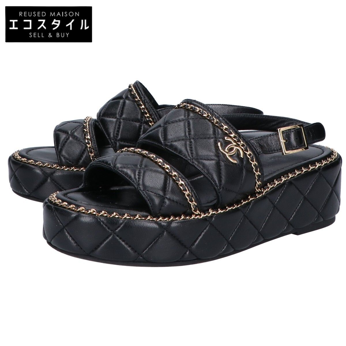 CHANEL シャネル G 46613 ココマーク マトラッセ|チェーン プラットフォーム サンダル 37 1|2 C