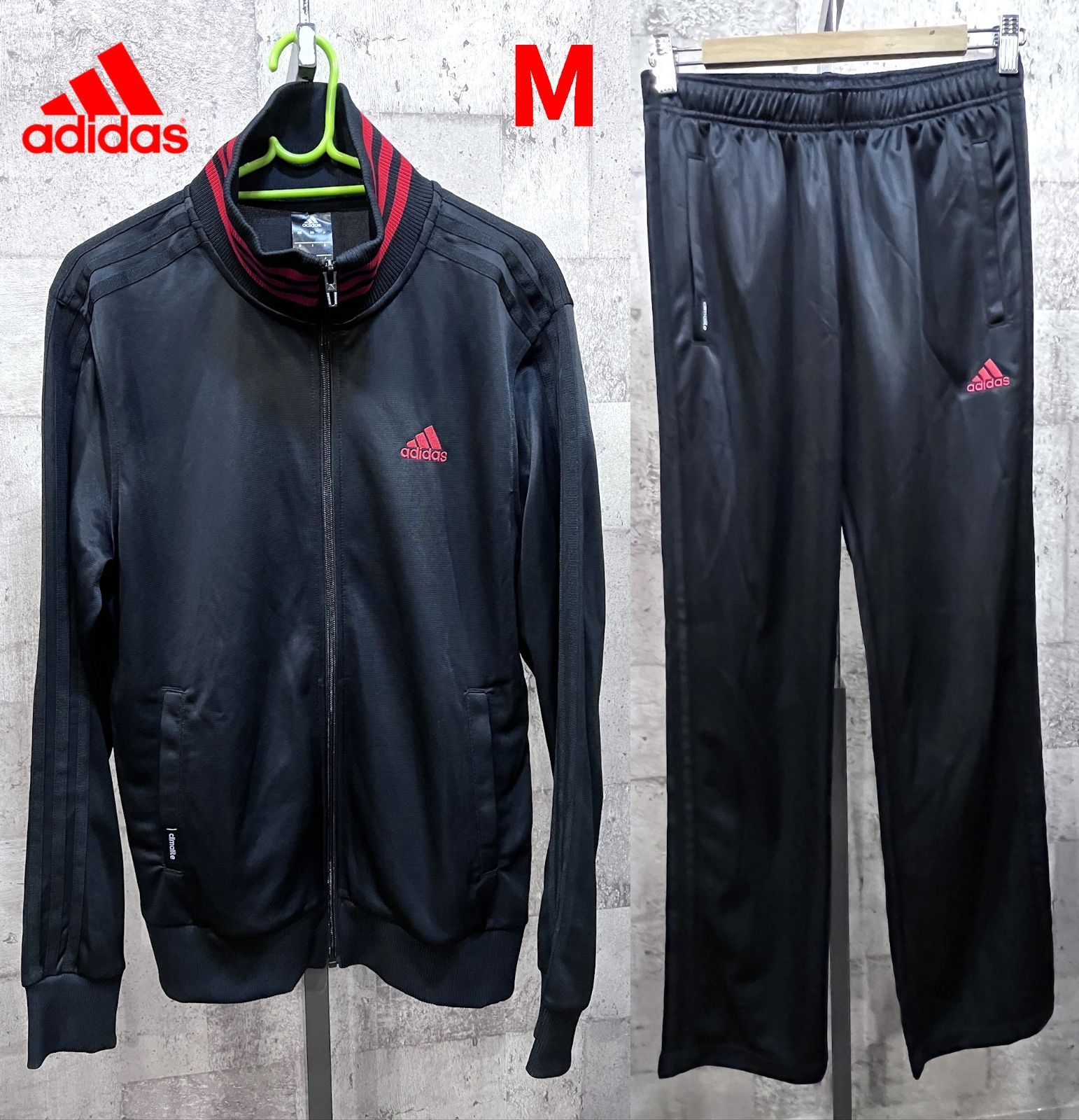 美品 アディダス ジャージ 上下セットアップ 黒赤 M メンズ adidas