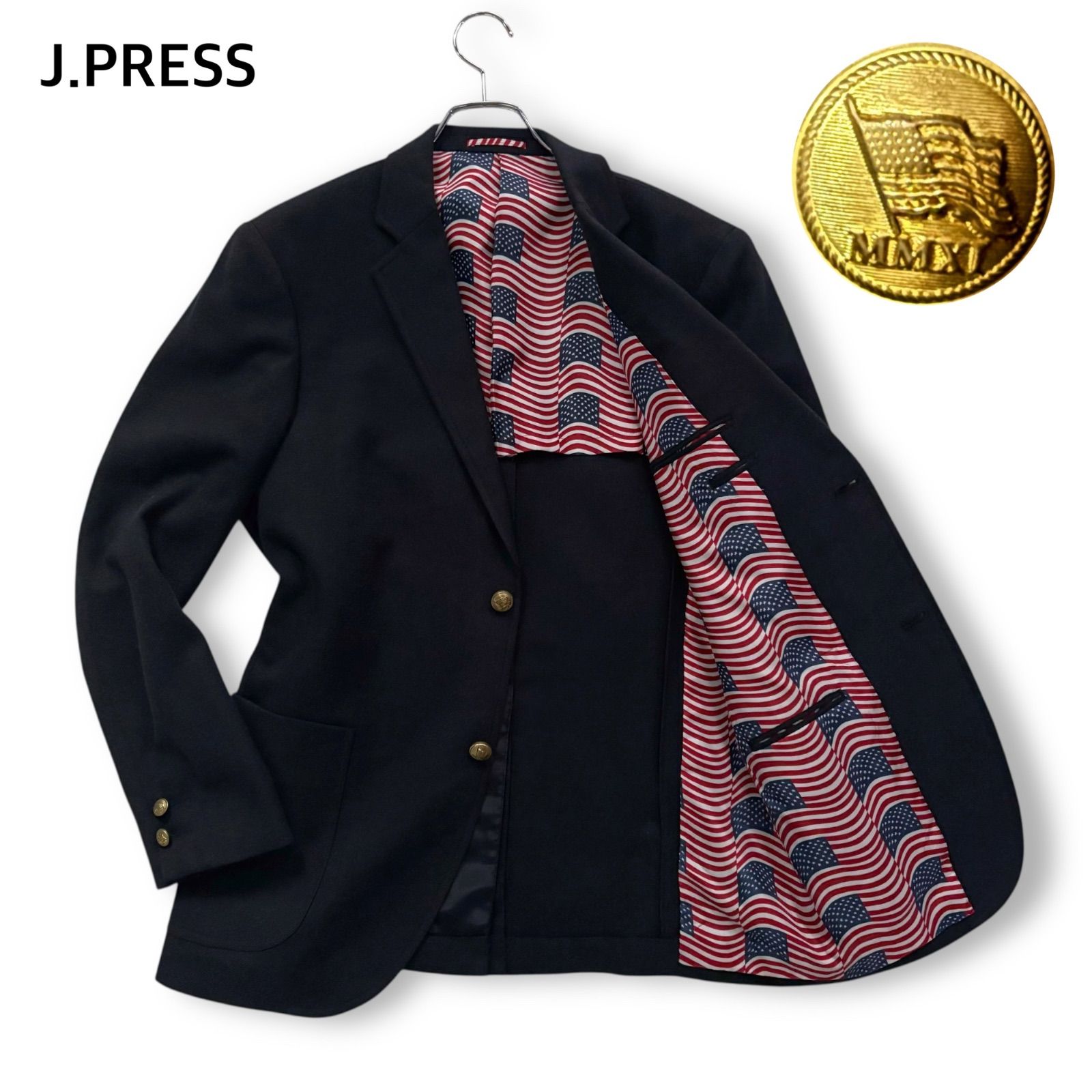 希少サイズ　金ボタン　ジェイプレス　テーラードジャケット　紺ブレ　赤パイピング J.PRESS 最新 ジェイプレス RED RABEL レッドレーベル テーラード