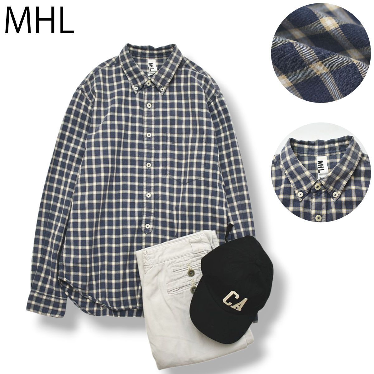 MHLチェック柄 長袖シャツ MHL エムエイチエル チェックシャツ 長袖シャツ グリーン系｜Yahoo