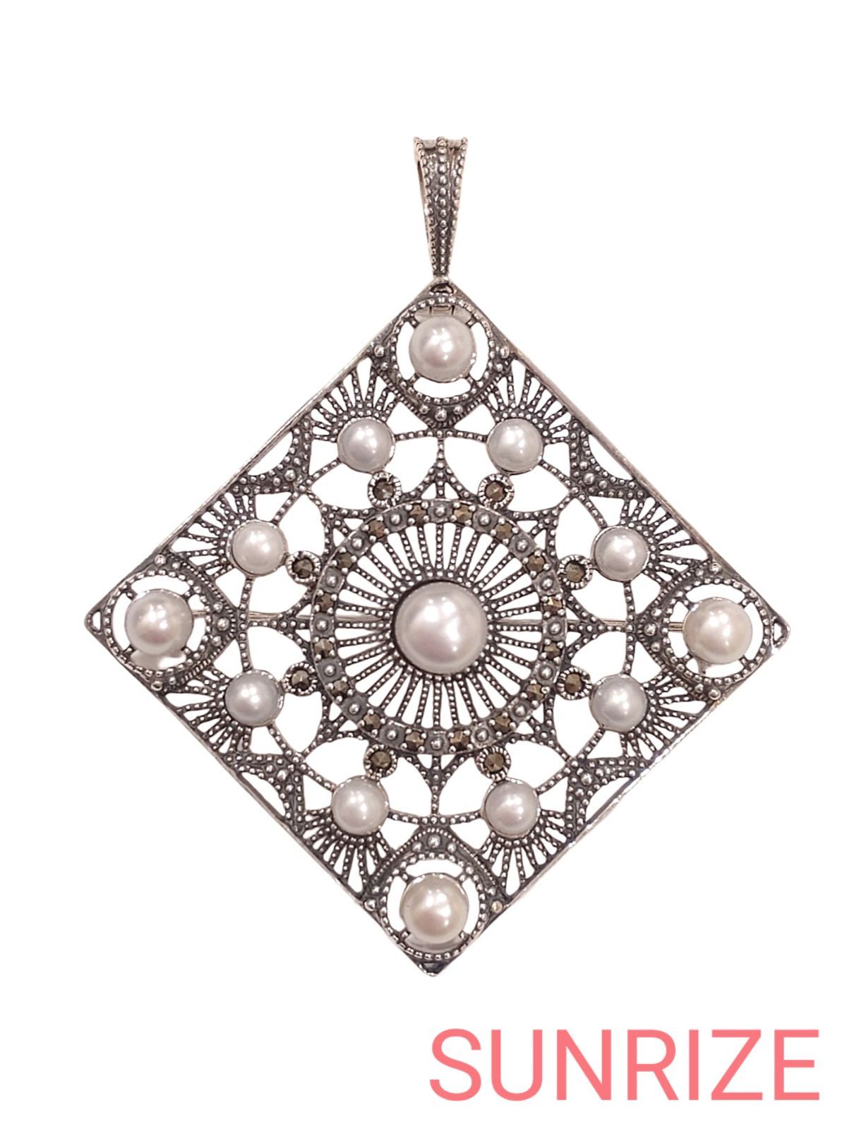 碌山 ロクザン パール マーカサイト ペンダントトップ ブローチ T 409