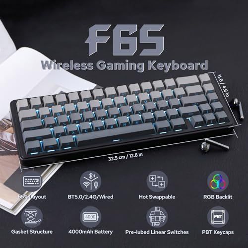x AULA F 65 65%ワイヤレスメカニカルキーボード ホットスワップ対応ガスケットカスタムゲーミングキーボード 5層パッド RGBバックライト Bluetooth|2.4 GHz|USB-C 潤滑済みリニアスイッ