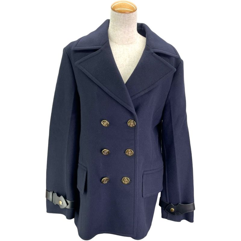 ルイ ヴィトン LOUIS VUITTON モノグラム裏地ダブルフェイスPコート ネイビー ウール レディース ピーコート