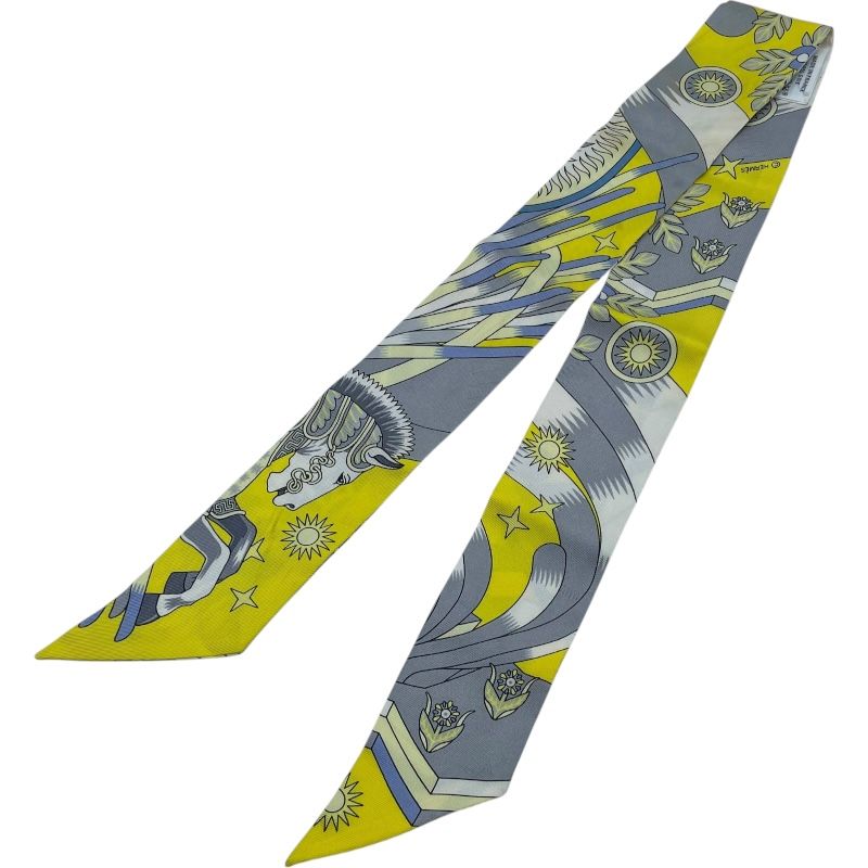 エルメス HERMES ツイリー ペガサスの源泉 イエロー シルク レディース スカーフ