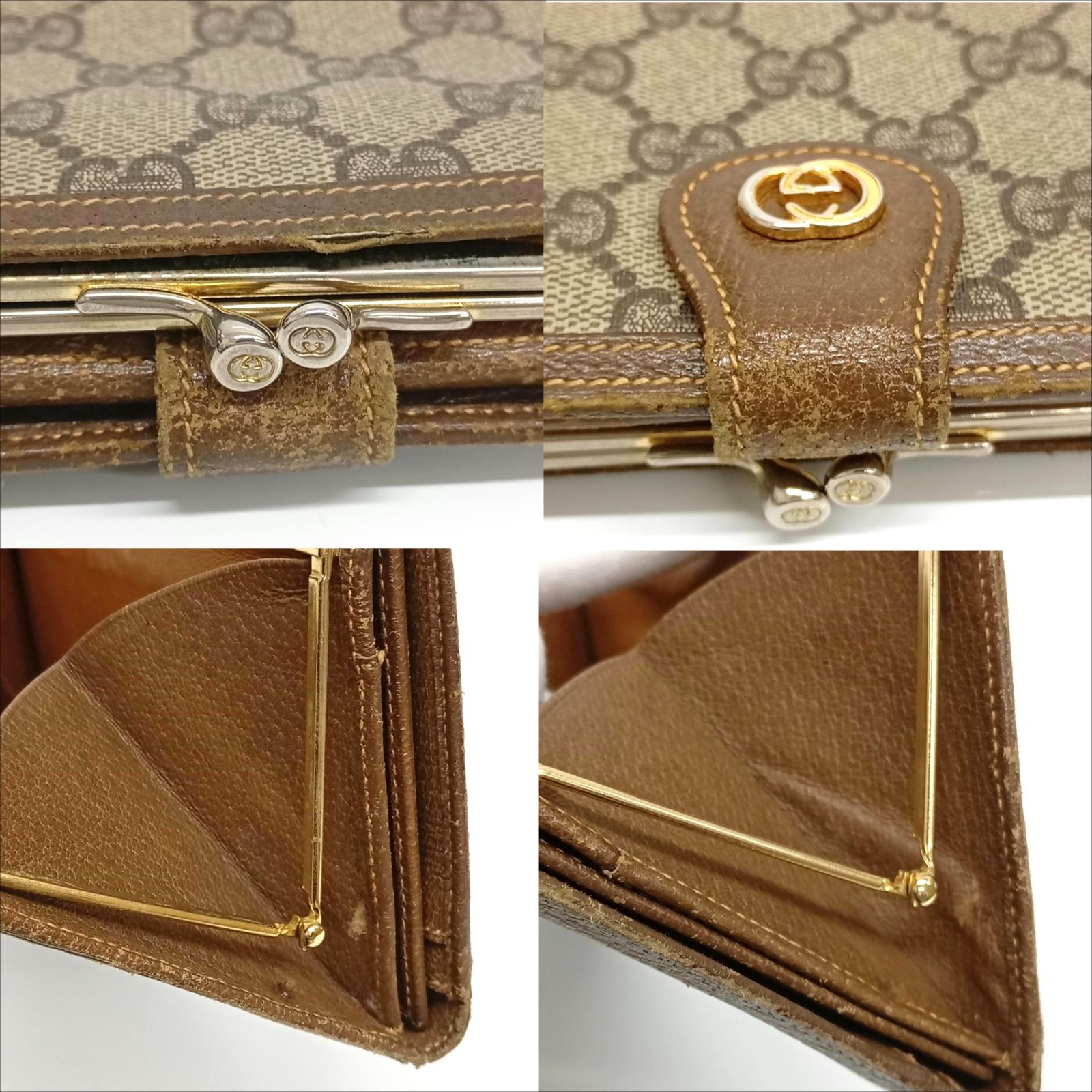 GUCCI グッチ オールドグッチ がま口 長財布 キャンバス レザー 035