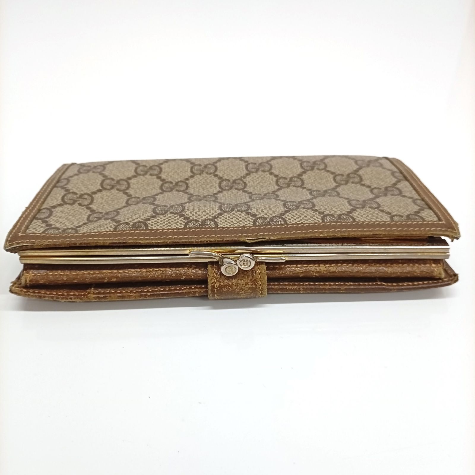 GUCCI グッチ オールドグッチ がま口 長財布 キャンバス レザー 035