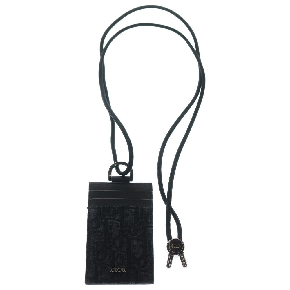Christian Dior クリスチャンディオール バーティカル カードホルダー ショルダー ブラック レザー×キャンバス
