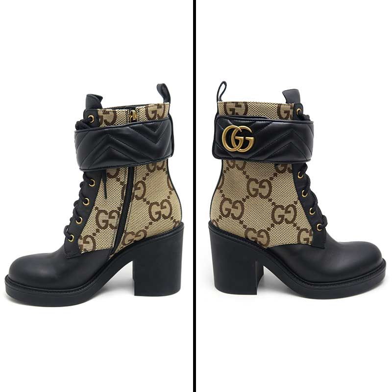 グッチ ダブルG アンクルブーツ 38 GGキャンバス×レザー ※未使用訳あり