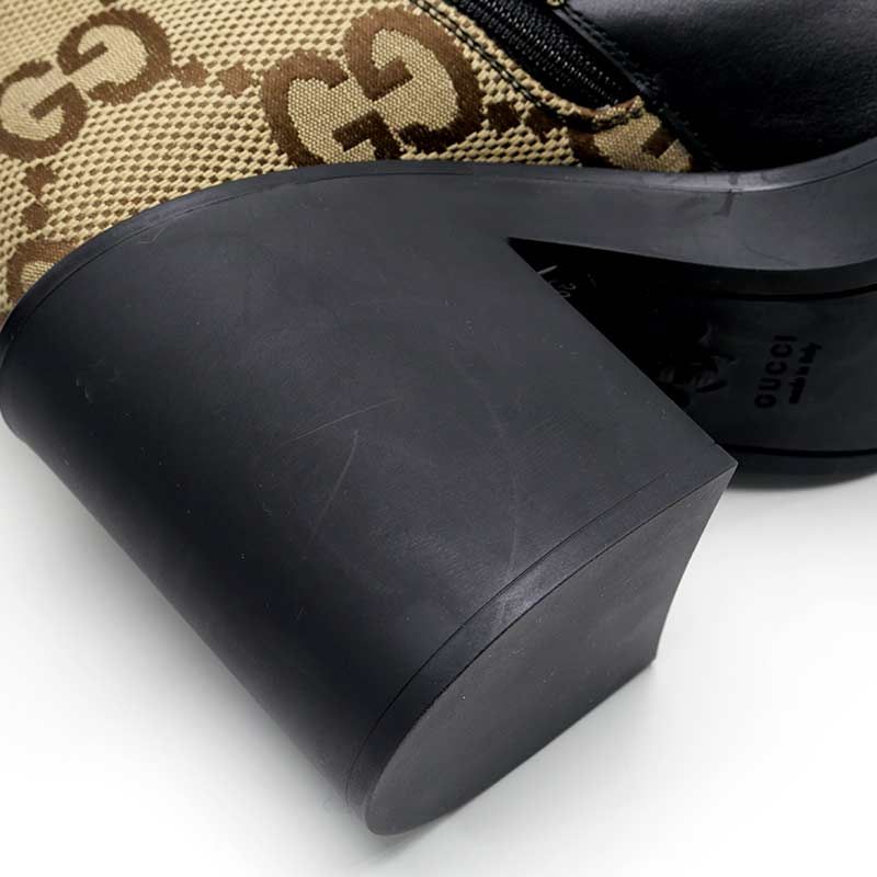 グッチ ダブルG アンクルブーツ 38 GGキャンバス×レザー ※未使用訳あり