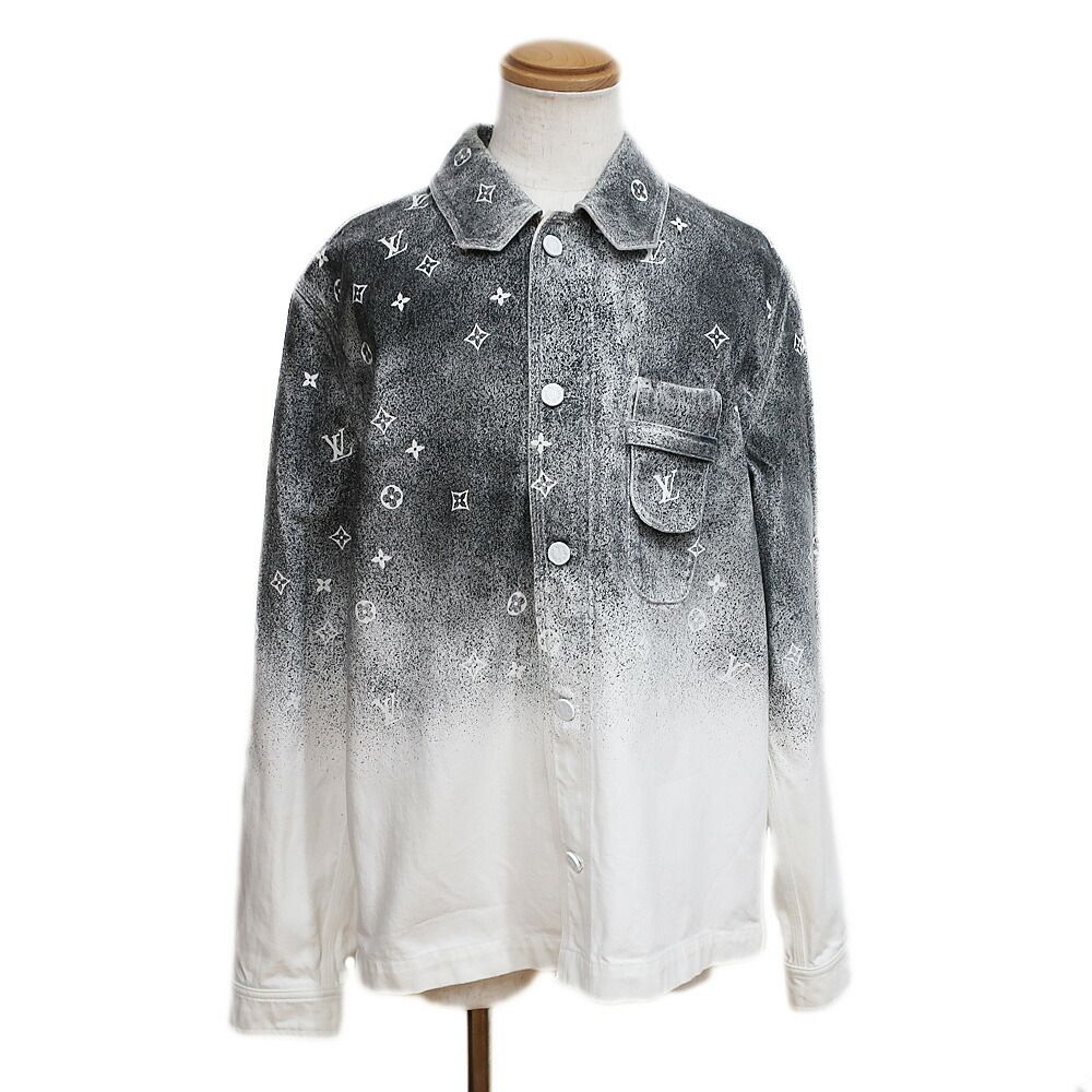 天白 ルイヴィトン グラデーション デニム シャツ サイズXL モノグラム コットン ホワイト ブラック アパレル メンズ