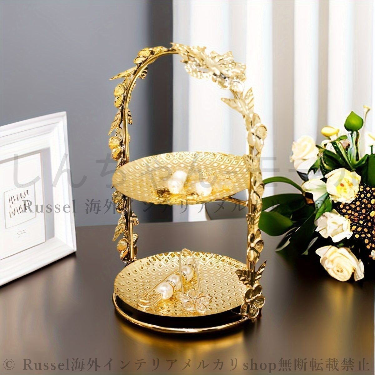 新品?未使用】 アクセサリートレイ ゴールド 花 装飾 アクセサリー