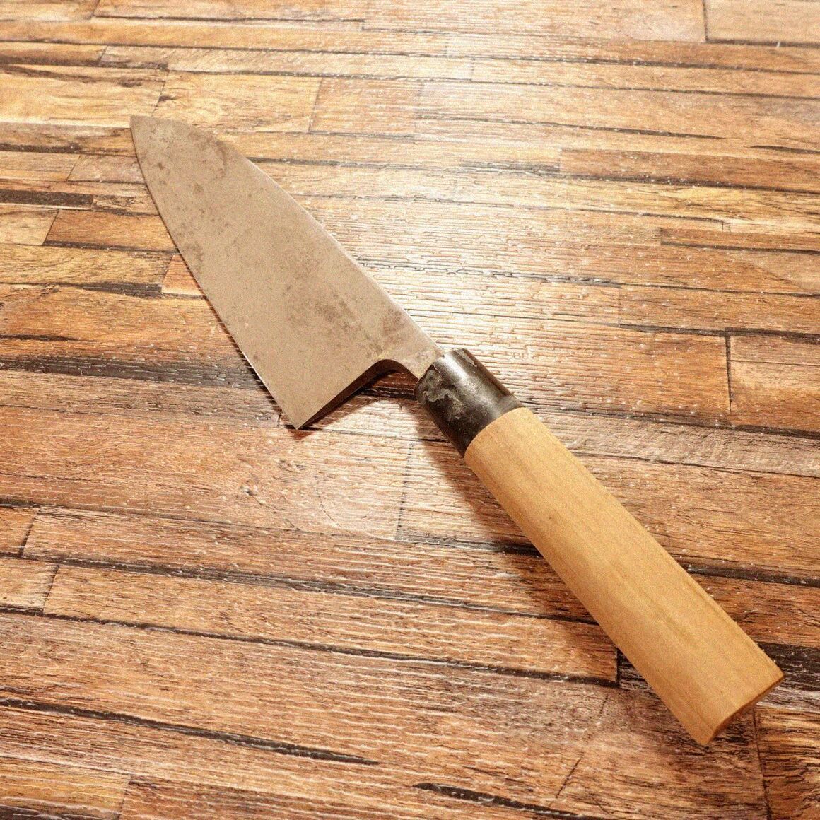 菊一文字 出刃包丁 研ぎ済 水牛柄 虫食いあり 菊一文字別作 185 mm