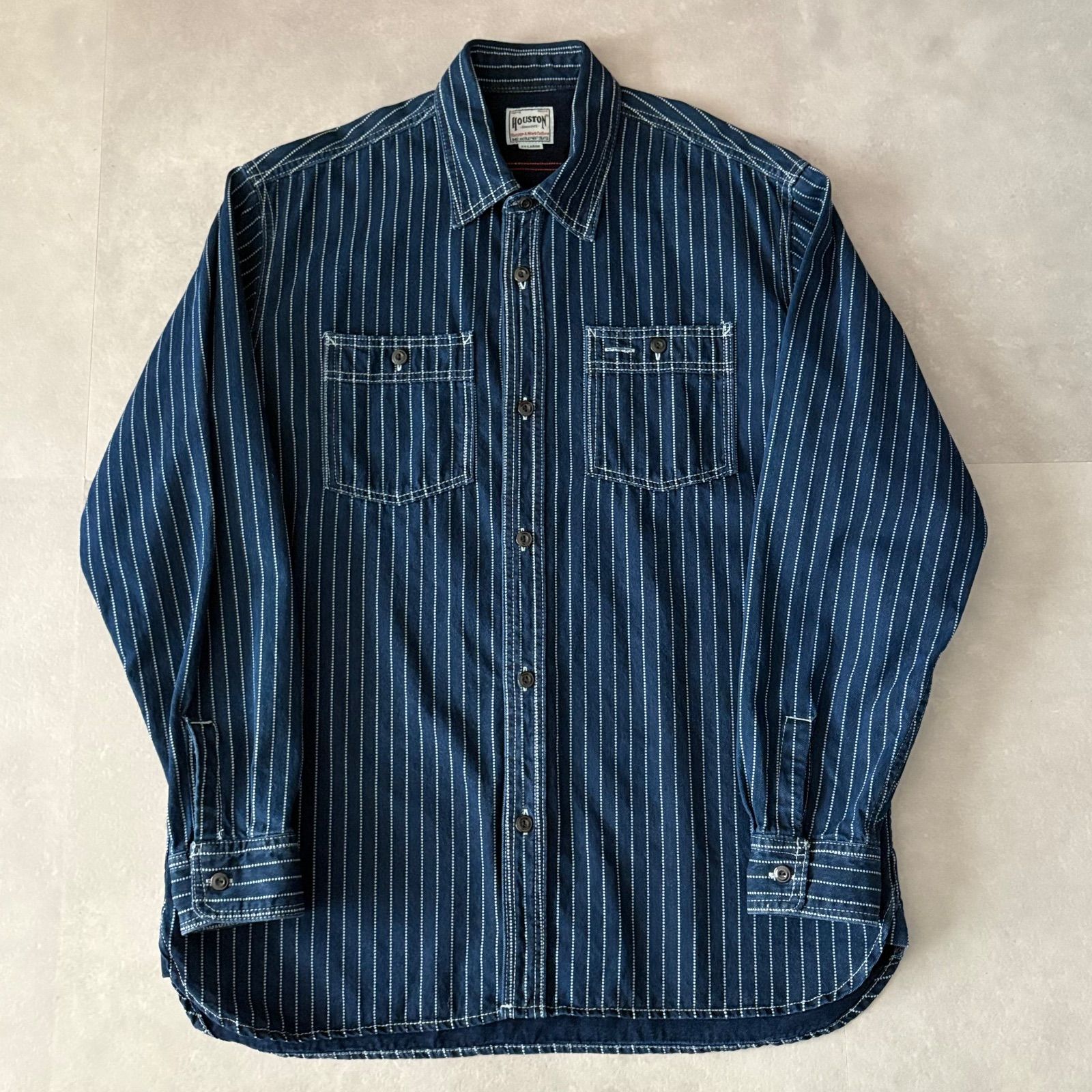 HOUSTON ヒューストン ウォバッシュストライプ デニム ワークシャツ 濃紺 XXL