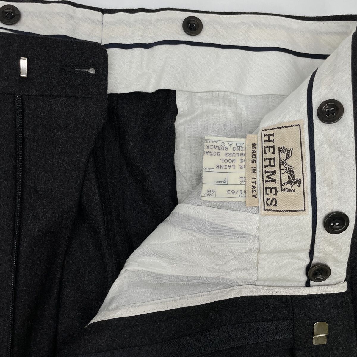 HERMES 安い エルメス 8041 ﾌﾞﾗｯｸ ｳｰﾙ ｽﾗｯｸｽﾊﾟﾝﾂ 48