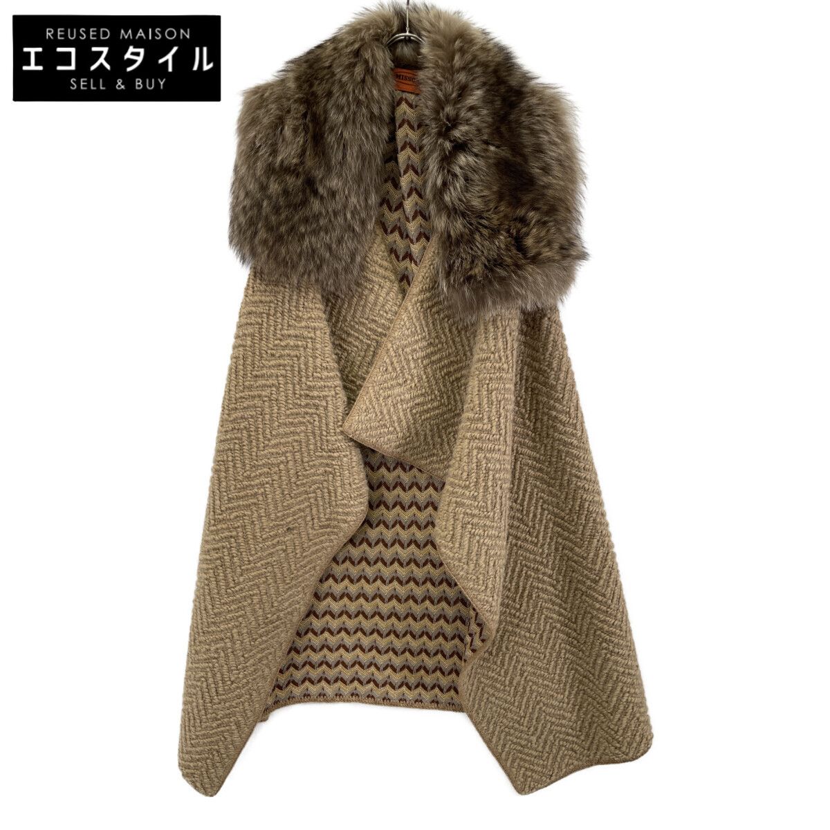 MISSONI ミッソーニ ｱﾙﾊﾟｶ混ｳｰﾙ ﾗｸｰﾝﾌｧｰ付き ﾍﾞｽﾄ 40