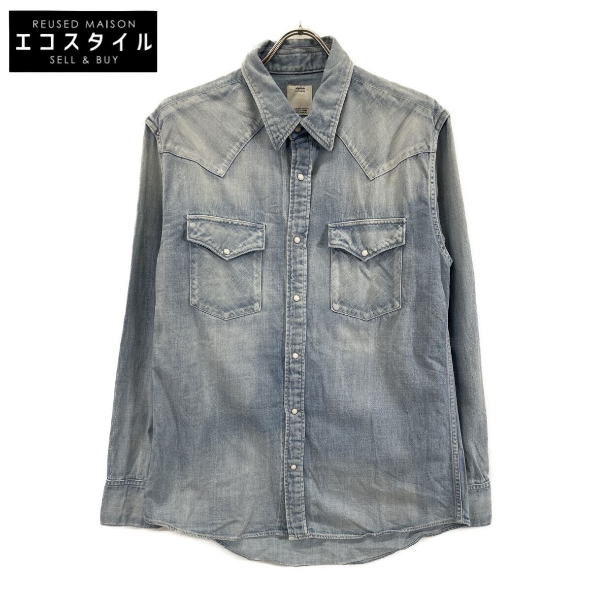 VISVIM ビズビム 16 SS ﾗｲﾄﾌﾞﾙｰ ｽｶﾙﾌﾟﾁｬｰ ﾕｰｽﾞﾄﾞ加工 ﾃﾞﾆﾑ ｳｴｽﾀﾝｼｬﾂ 2