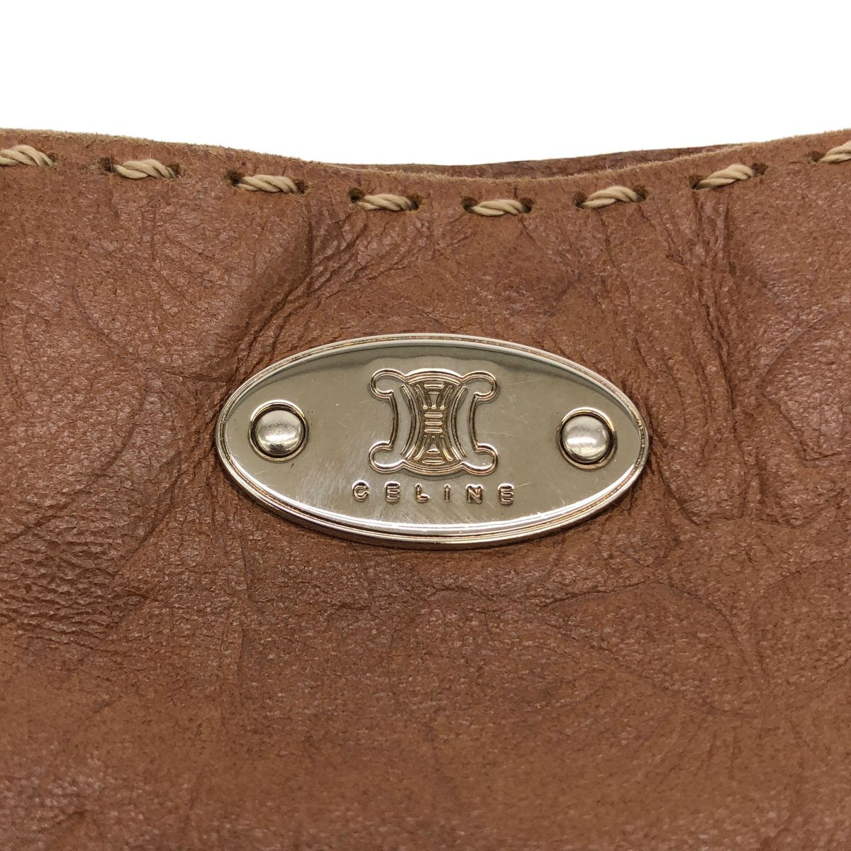 CELINE セリーヌ ヴィンテージ フラワーデザイン レザーショルダーバッグ  ブラウン CELINE セリーヌ ヴィンテージ フラワーデザイン レザーショルダー