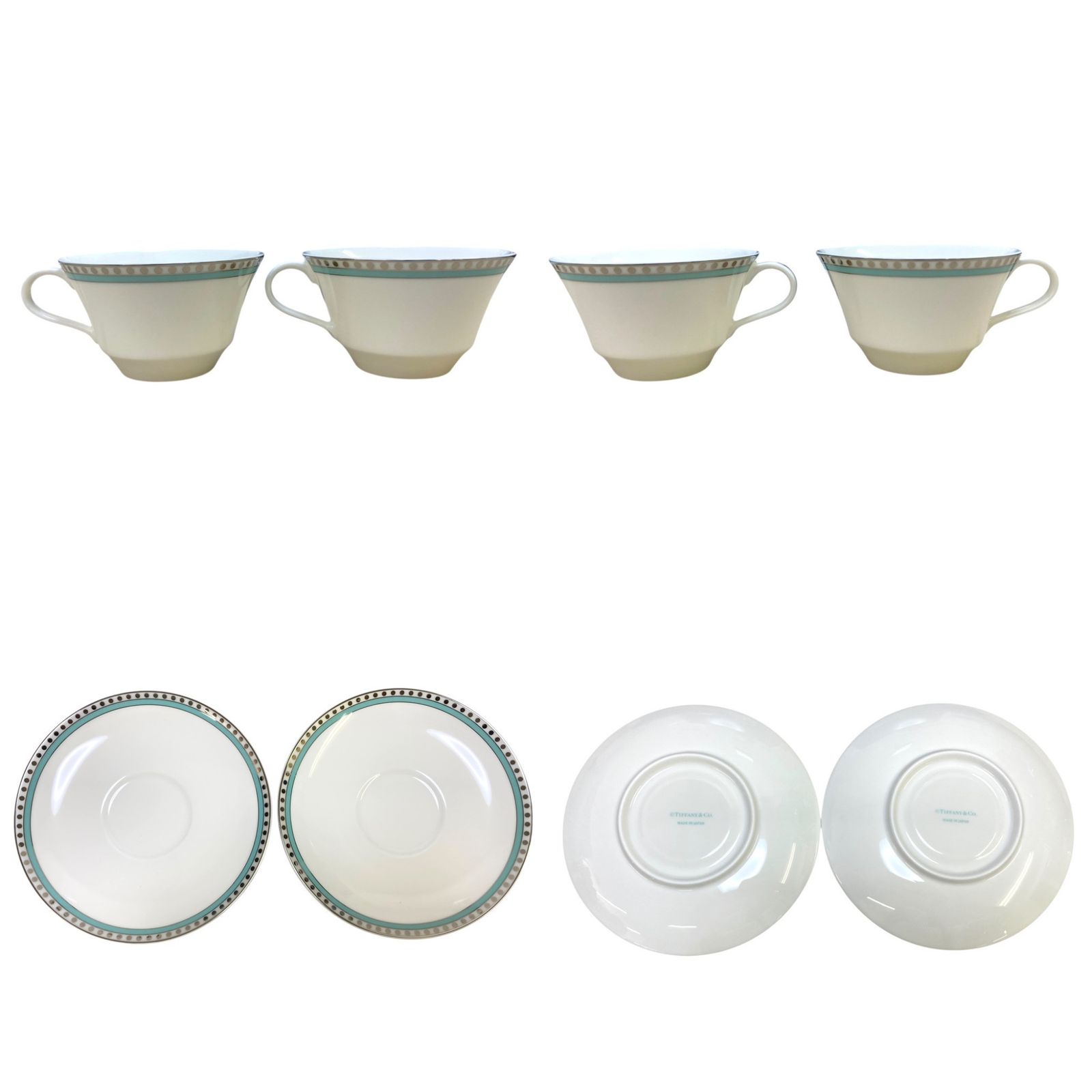 □◎美品 ティファニー プラチナブルーバンド カップ＆ソーサー ペア