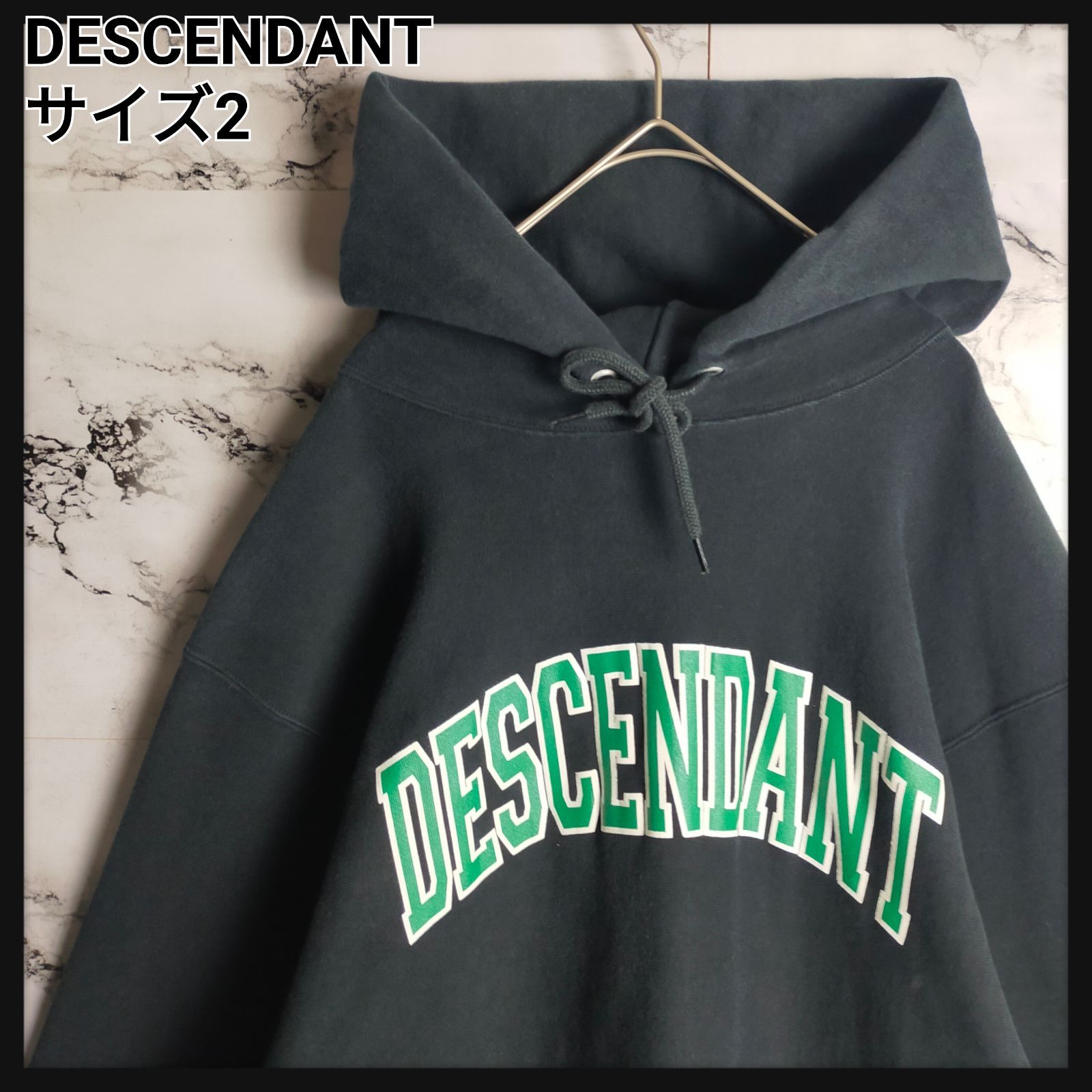 名作】DESCENDANT ディセンダント パーカー 2(L相当) 黒 アーチロゴ