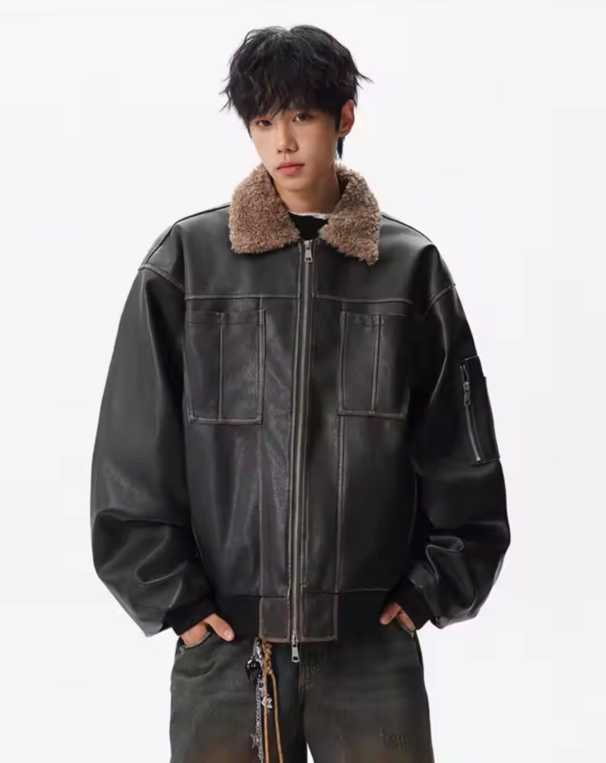 ハイストリート ラムウール パッチワーク ジャケット モード 韓国ファッション