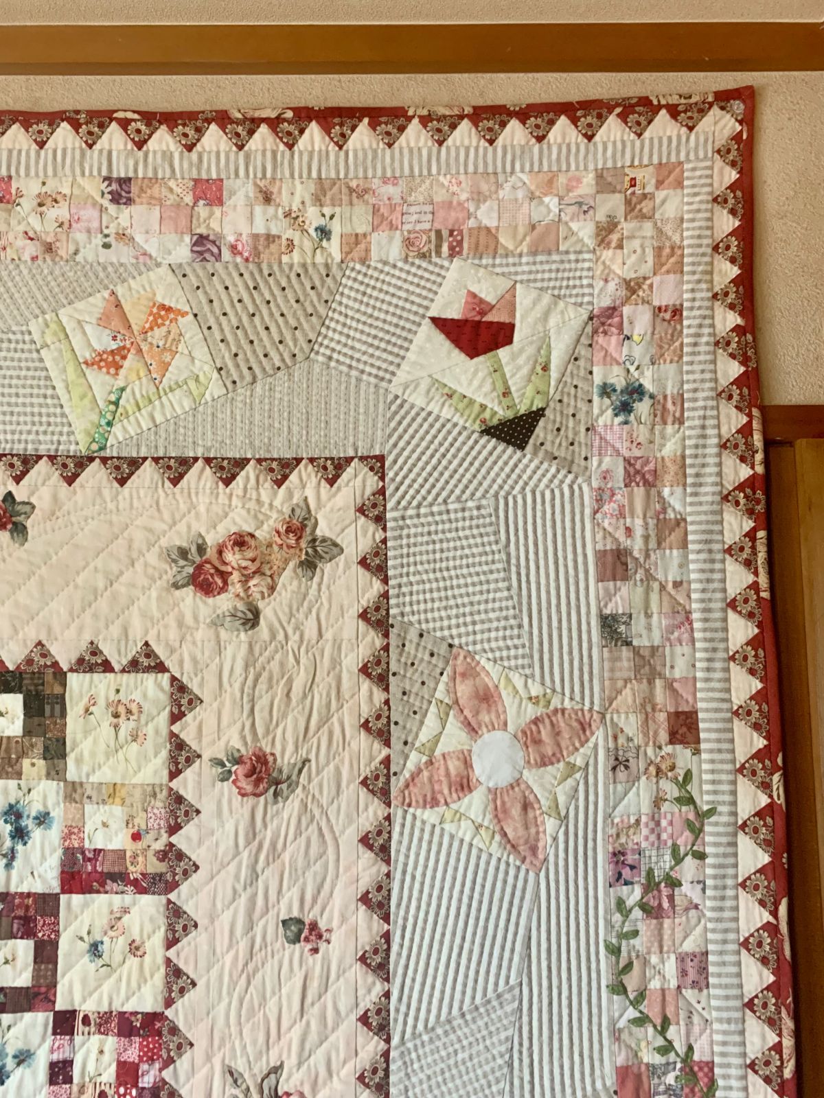 一点物・手縫い】大型パッチワークキルト 200×178cm ハンドメイド