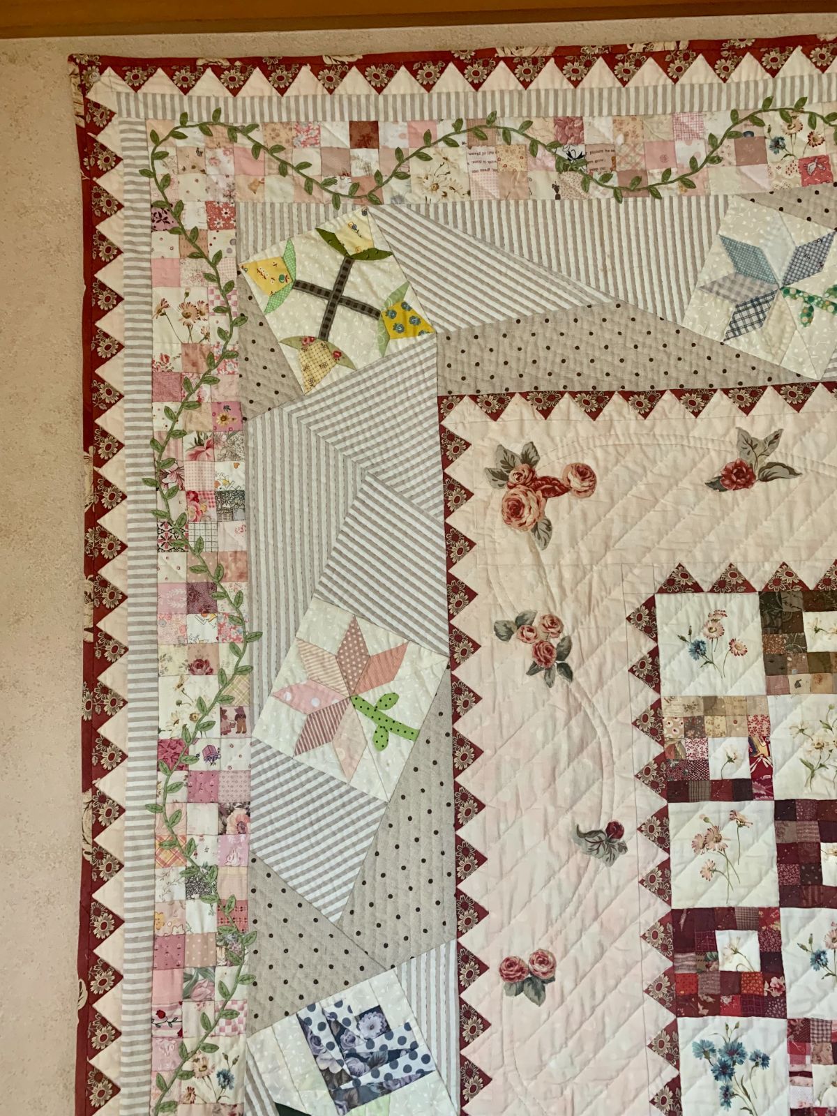 一点物 手縫い 大型パッチワークキルト ハンドメイド ベッドカバー ソファカバー タペストリー