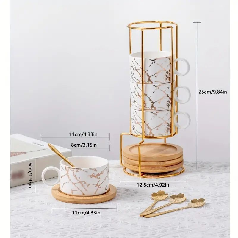 エレガントな大理石デザインの積み重ね可能なセラミックコーヒーカップ
