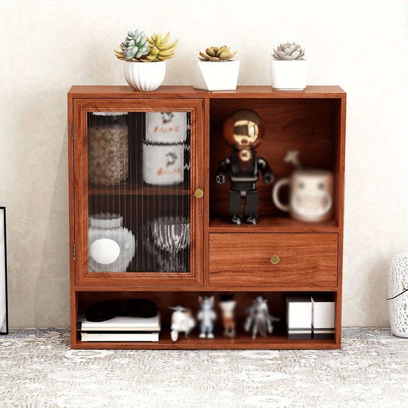 キャビネット棚 木製 引き出し付き ヴィンテージ風 壁掛け ガラス収納