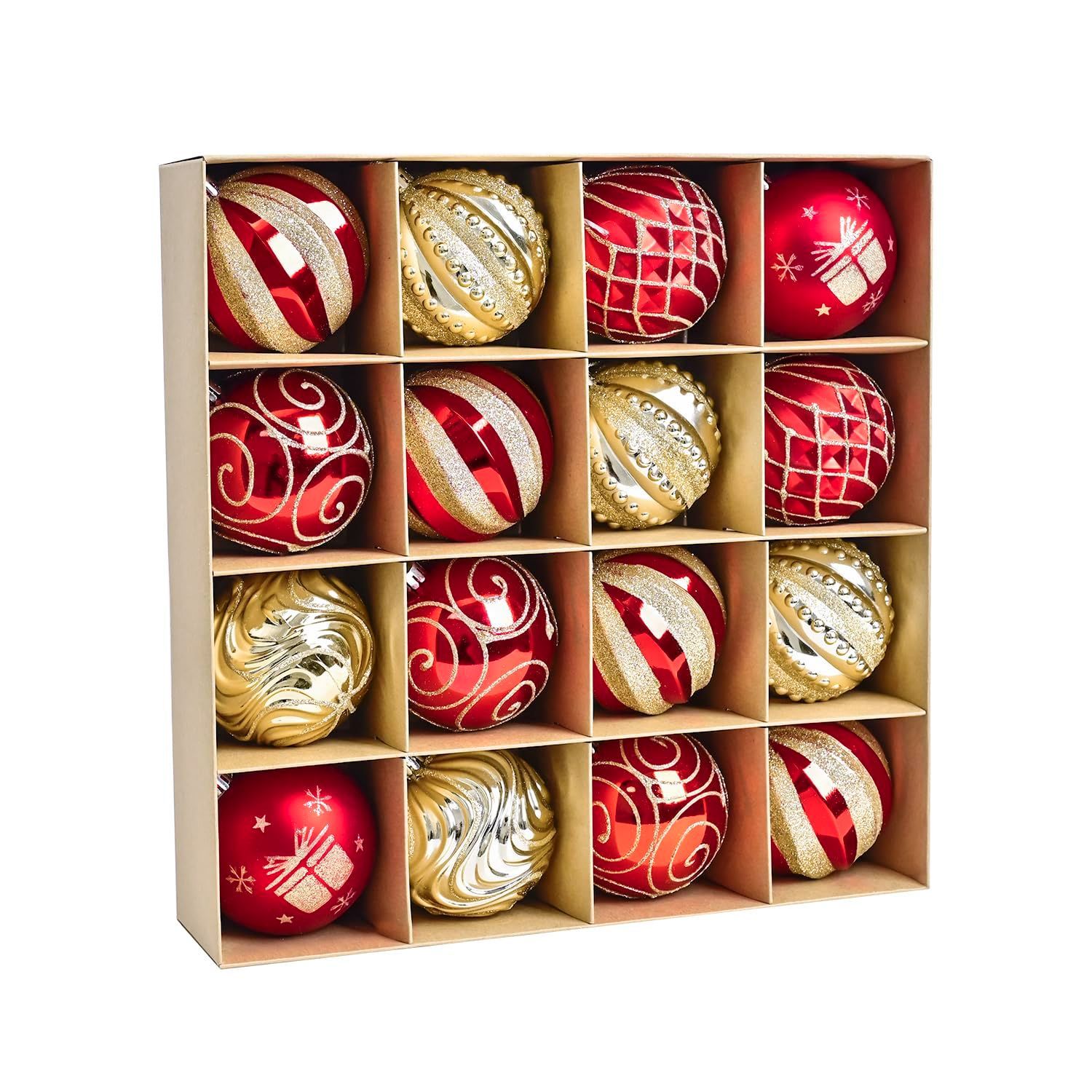 クリスマス ボール オーナメント SVNVIOZ 北欧風 16個セット 8 レッド ゴールド ボール クリスマスツリー 飾り 豪華 多種類 おしゃれ デコレーション