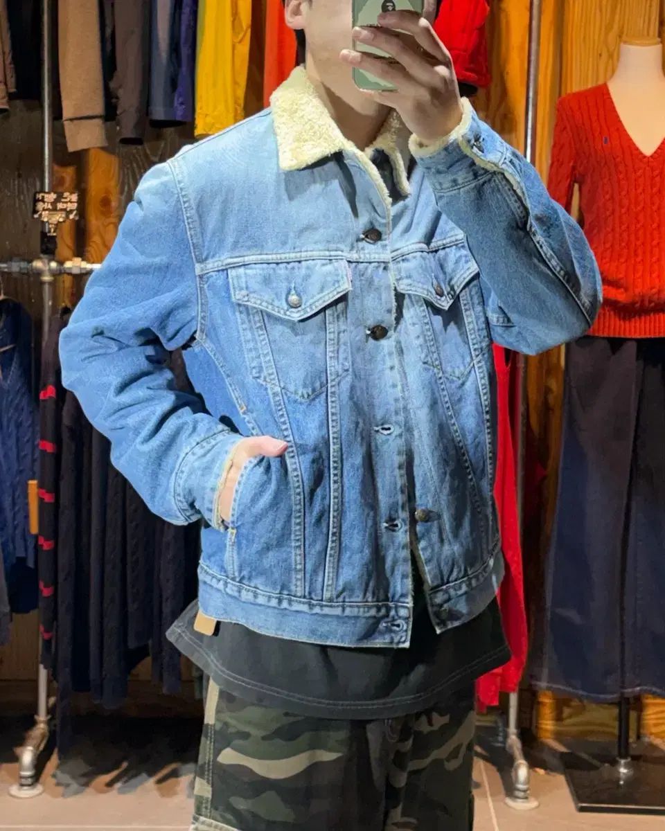 L 節約 リーバイス ウルフ カラ ウォッシュド デニムジャケット 90s