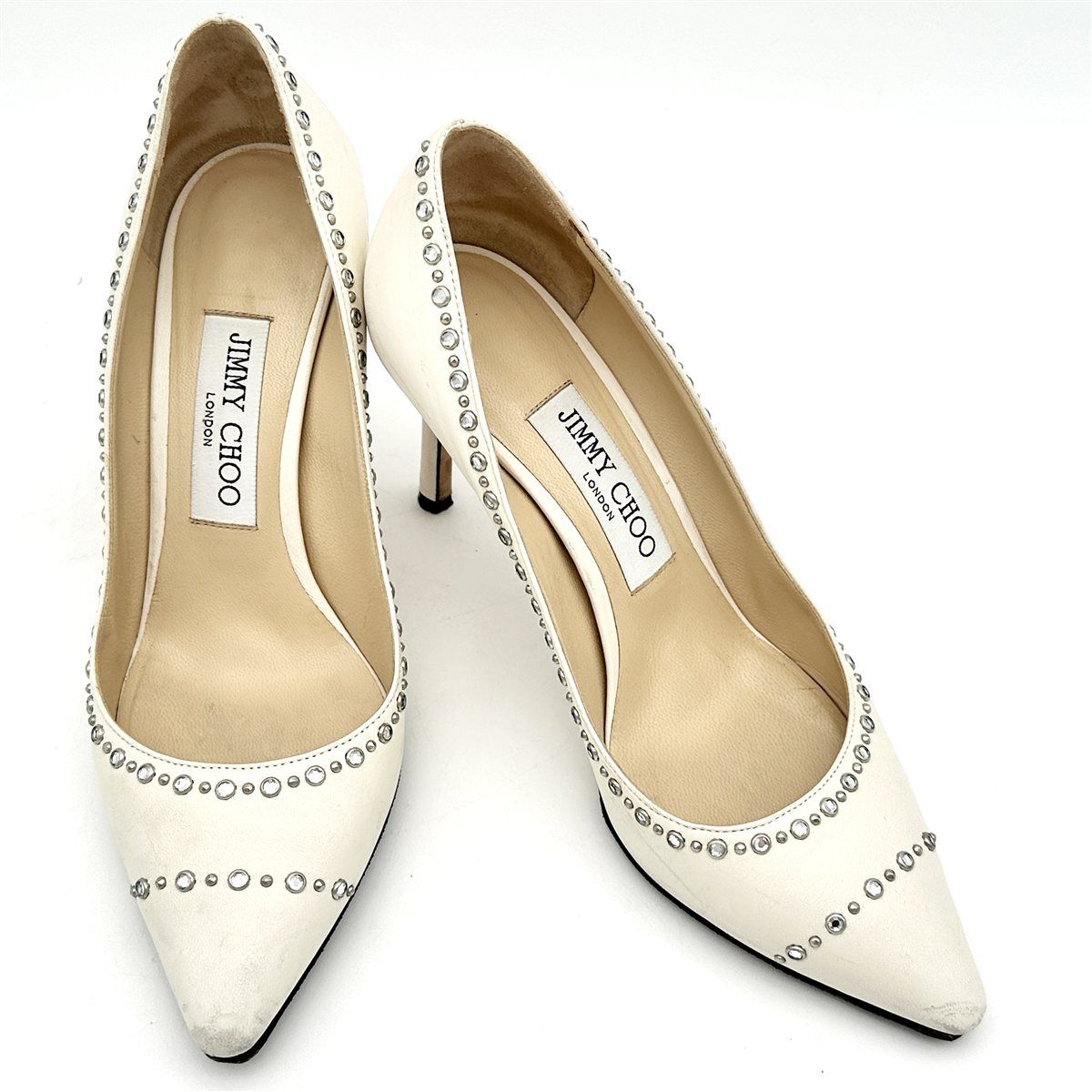 JIMMY CHOO ハイヒール 本革 ビブラムソール ラインストーン ポイン