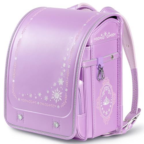 Margela ランドセル 女の子 最新リュクススノーフレーク プリンセスフローズンクラウン 刺繍デザイン 人工皮革パール生地 ワンタッチロック ハート 売者6年保証 透明なブックバッグカバーギフトパッケージschoolbag randose