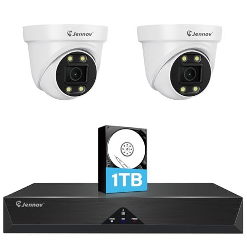 4 K対応 130°視野角 JENNOV 防犯カメラ 屋外 有線 2台セット ドーム poeカメラ 夜間 撮影 監視カメラセット 双方向通話 IP 67 防水 屋外カメラ 電源不要 室内防犯カメラ 家庭用監視カメラ 常時録画 スマホ連動 パソコン対応