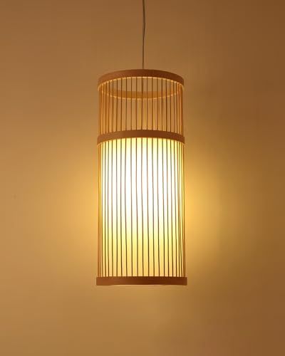 ペンダントライト 吊り下げ照明 天井照明 竹編み 直径16×高さ28 cm 和風 E 26 LED 完成品 引っ掛シーリング式 インテリア おしゃれ 間接照明 ホテル カフェ 寿司屋 居酒屋 レストラン 寝室 和室 コード長さ調節 本体のみ 電