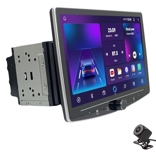 10インチ 1 DIN Androidカーナビ 画面角度調整 モニター取外し ブルートゥース IPSタッチスクリーン Carplay Android auto対応 スマートフォンミラーリング ステレオ ラジオ GPSナビゲーション 音声動画外部入