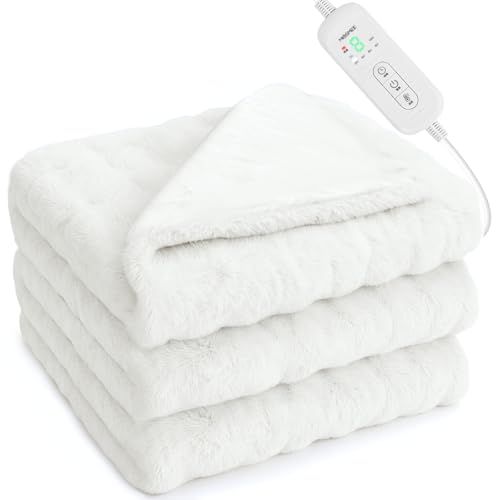 MOSMEE 電気毛布 2025 AI 自動温度調整 表面兎毛調 裏面ポリエステル素材 140 80 cm 大きいサイズ 掛け敷き兼用 ひざ掛け 8段階温度調整 6段階タイマー設定機能 自動オフ 洗える 洗濯ネット付き ダニ退治 ふわふわ 柔らかく 防