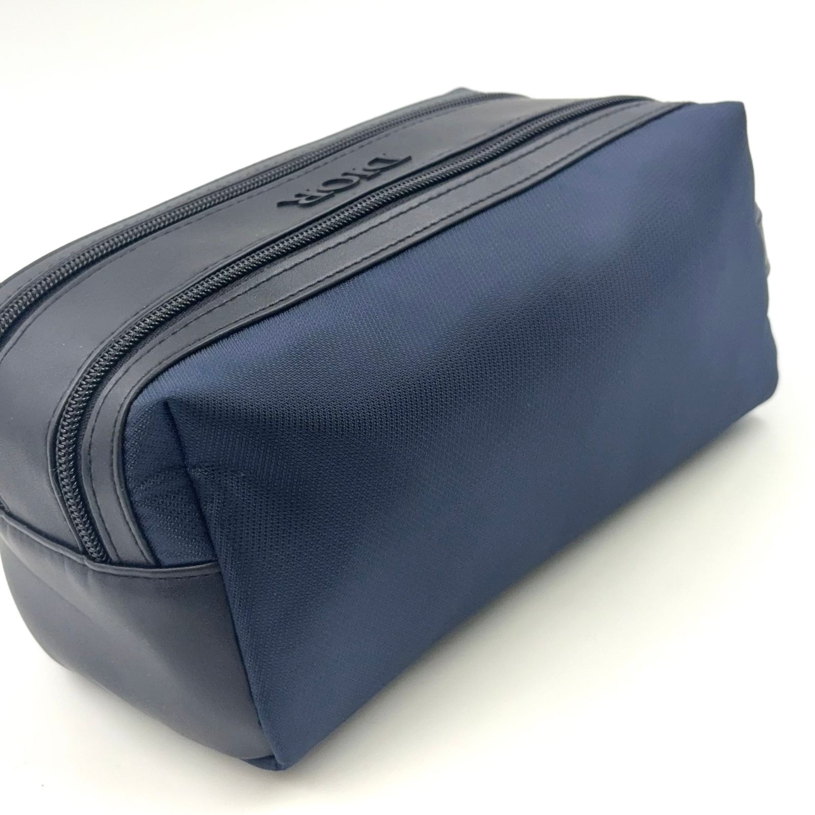 Christian Dior ダブルジップ ポリエステル ネイビー クラッチバッグ