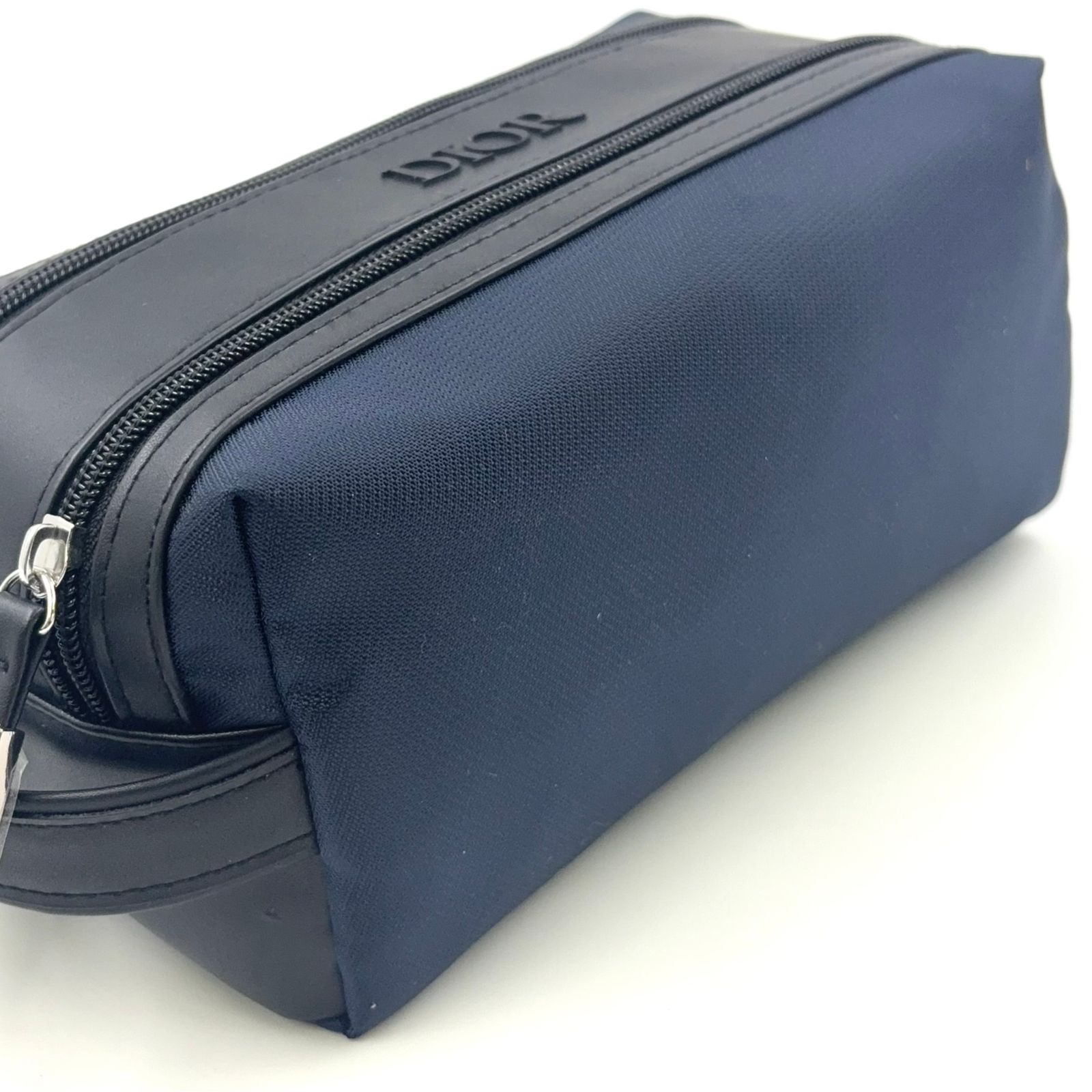 Christian Dior ダブルジップ ポリエステル ネイビー クラッチバッグ