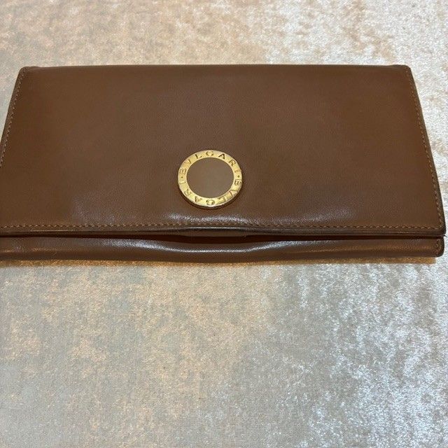 ブルガリ BVLGARI ゴールドサークルロゴレザー ブラウン系 長財布