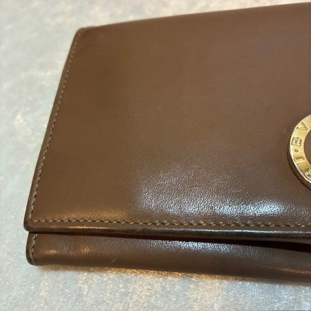 ブルガリ BVLGARI ゴールドサークルロゴレザー ブラウン系 長財布