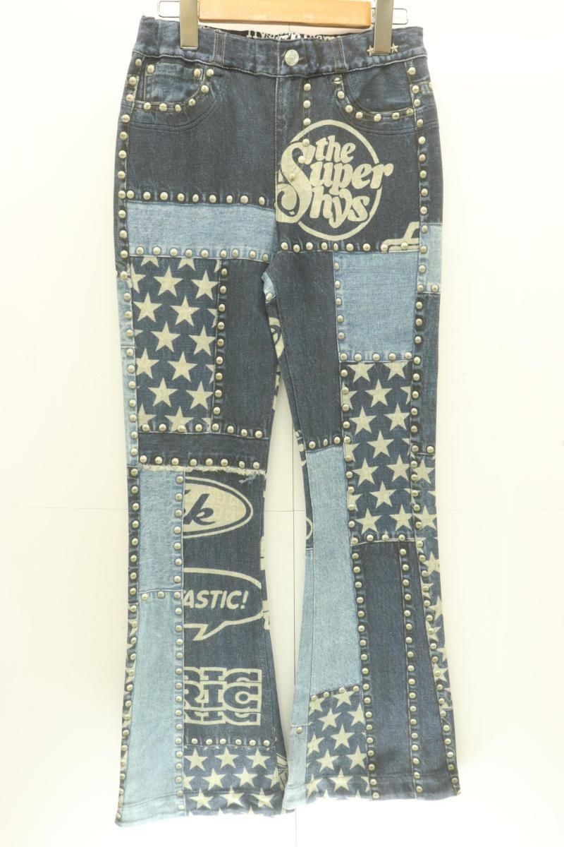 HYSTERIC GLAMOUR レディースイージーパンツ F TYPE LOGO柄 リバーシブルスウェットパンツ 青 ブルー