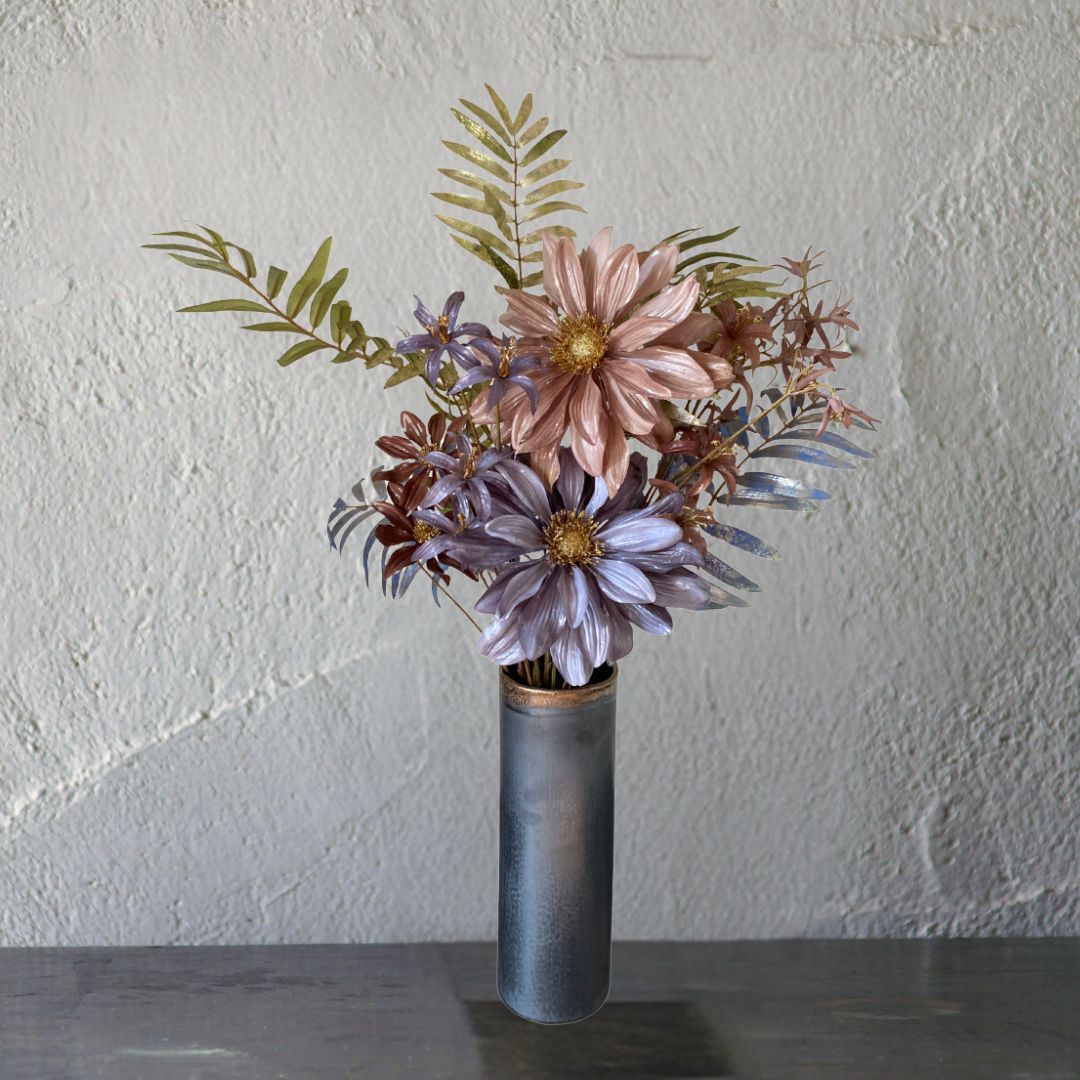 キラキラアレンジメント 高さ約73㎝ 花器付き ゴシック グレー ブラウン 装飾 お正月装飾 店舗ディスプレイ サロン装飾 ホテル装飾 インテリアフラワー