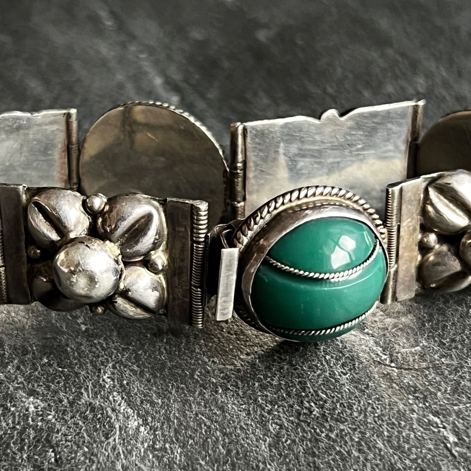 メキシコ製　TAXCO シルバー製　グリーンオニキス　ヴィンテージ　ブレスレット MEXICO TAXCO STERLING SILVER925 シルバー925 グリーンオニキス