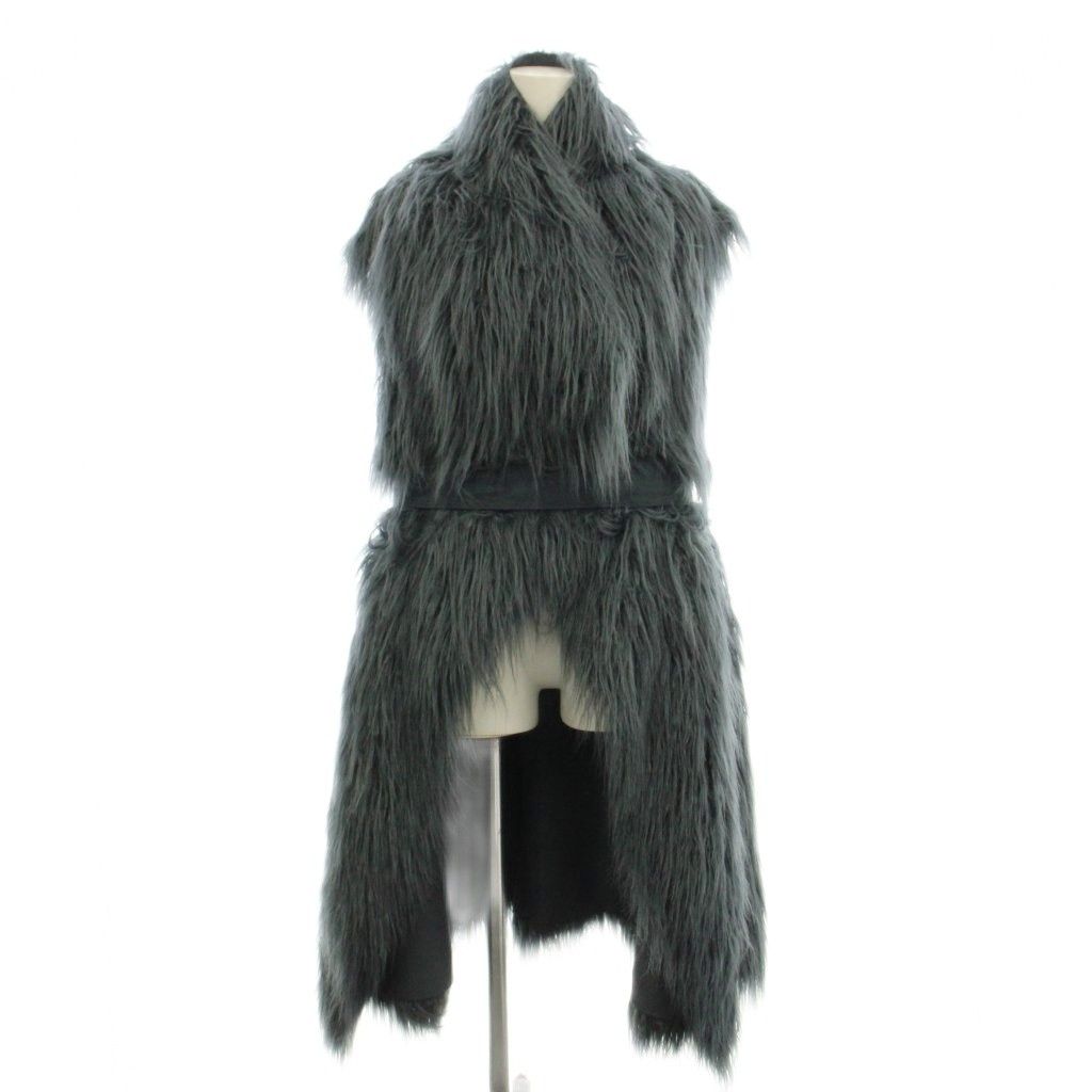 ディーゼル DIESEL L-SOILI ノースリーブ ロング ベスト コート XS ネイビー 紺色 グレー ファー シャギー RN 93243 CA 25594 |AJ