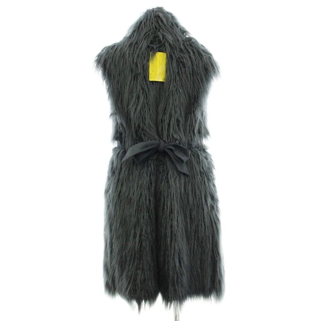 ディーゼル DIESEL L-SOILI ノースリーブ ロング ベスト コート XS ネイビー 紺色 グレー ファー シャギー RN 93243 CA 25594 AJ